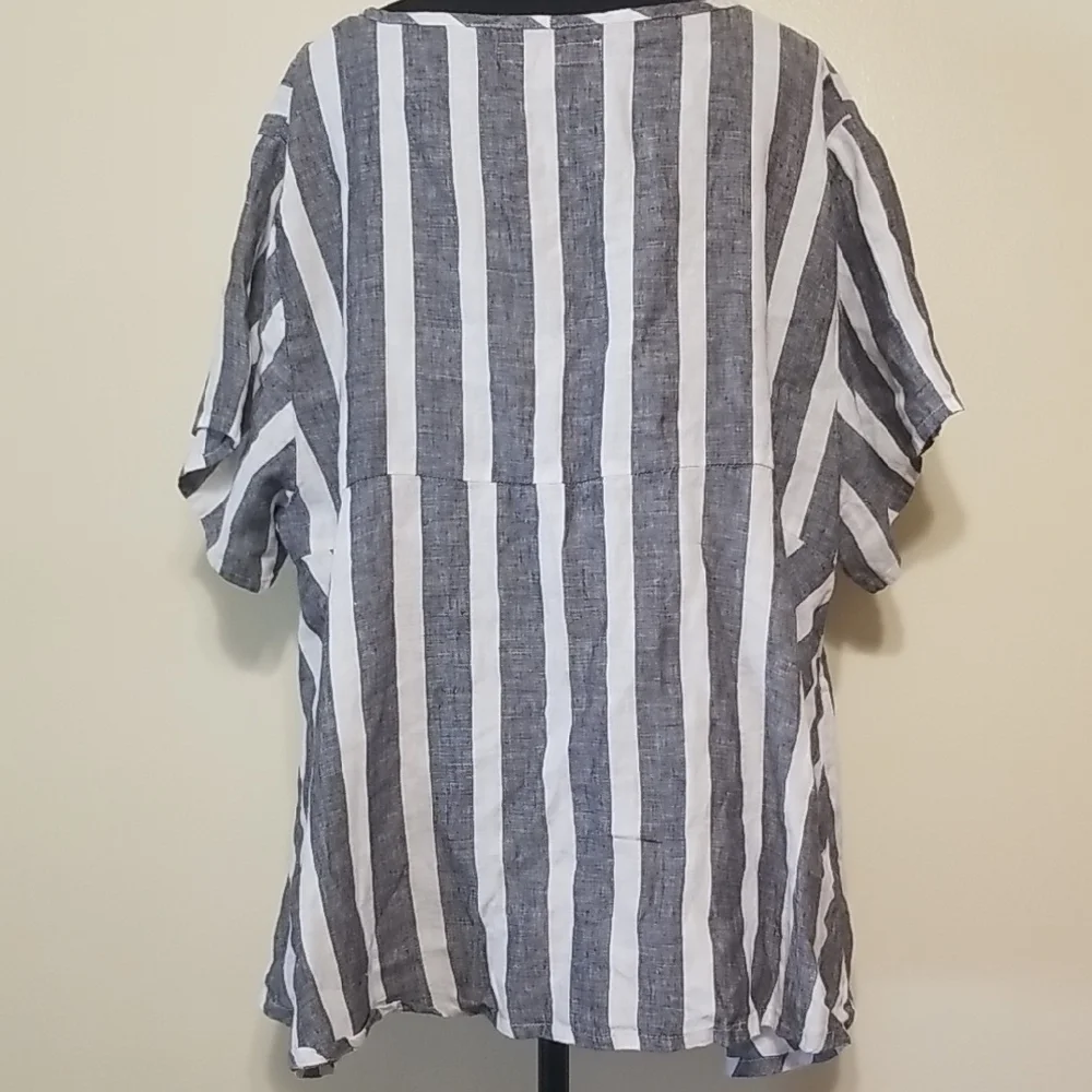 Flax Playful 100% Linen Plus Nautical Stripe Boxy Oversized Lagenlook Tunic Top - Picture 7 of 11